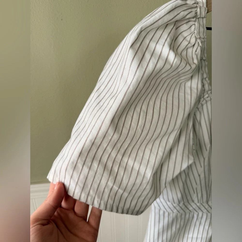 NWT Anthropologie White Striped Button-Up Corset Blouse
